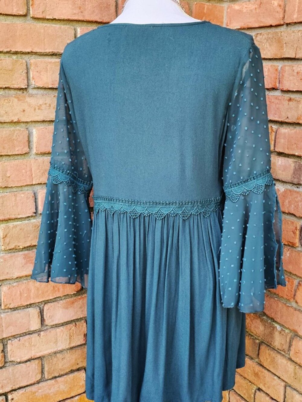 Altar'd State Brand Dress. Teal Green Floral Embroidered Swiss Dot. Size Small - Picture 6 of 13